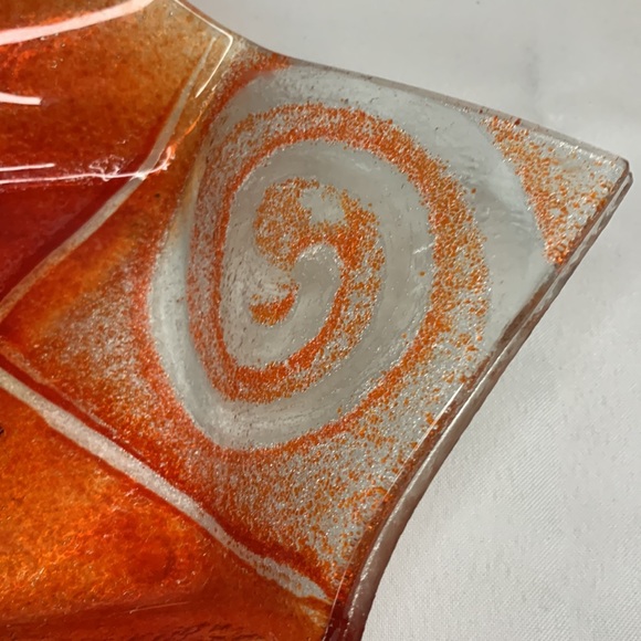 Handmade orange and silver fused glass decorative plates set of 2 - Picture 6 of 12
